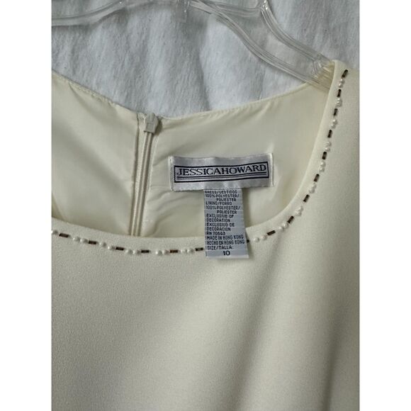 NWT Jessica Howard Short Sleeve Formal Ivory Beaded Maxi Dress Women's Size 10 - Picture 4 of 9